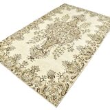 5x8 Light Yellow & Green Vintage Turkish Rug, 162x259Cm