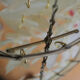 Hanging lamp in brass and mother-of-pearl