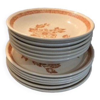 “Vintage” earthenware plates 6 flat & 6 deep