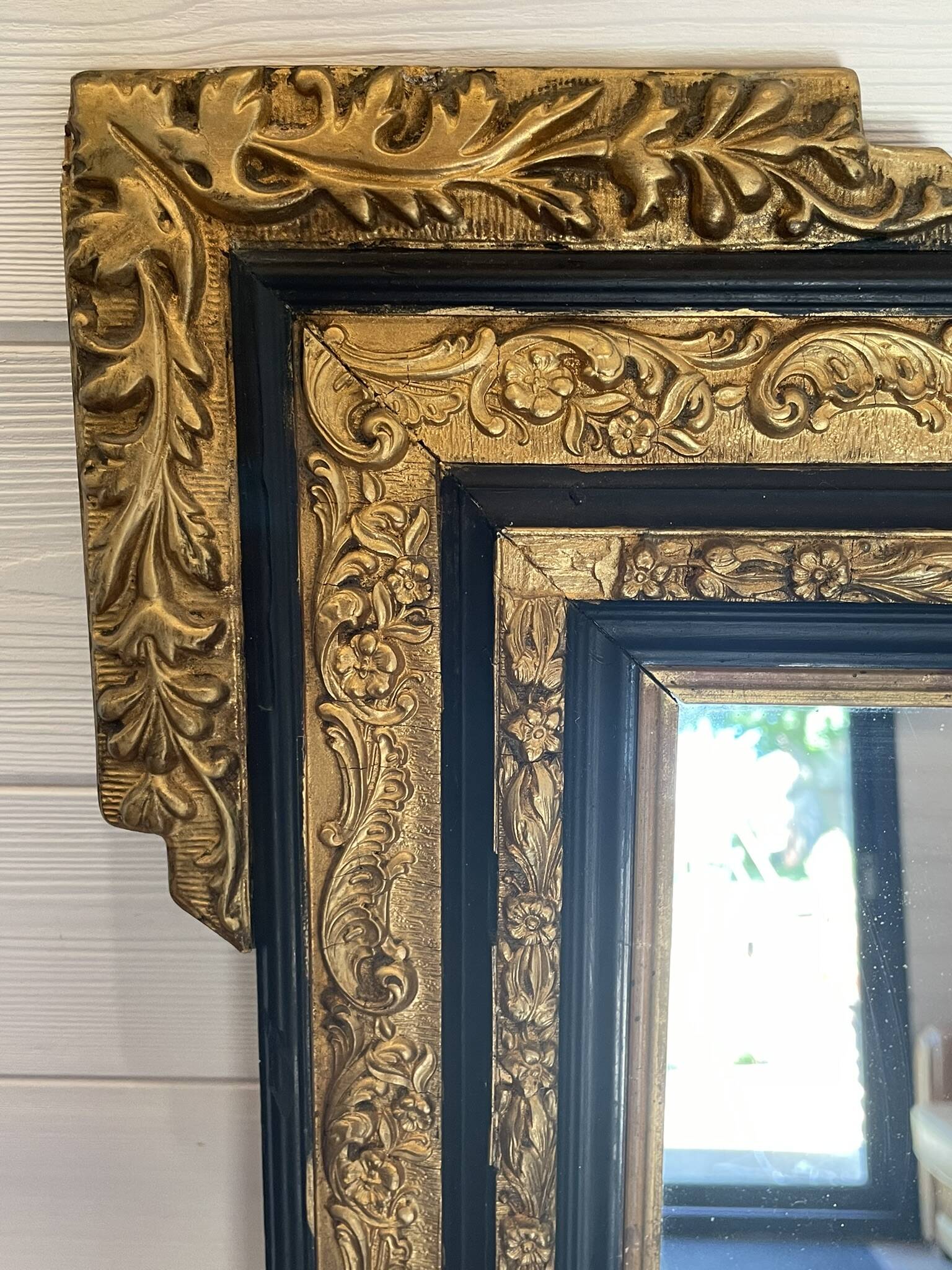 Authentic Antique Mercury Mirror with Parcloses and Ears – Golden Patina