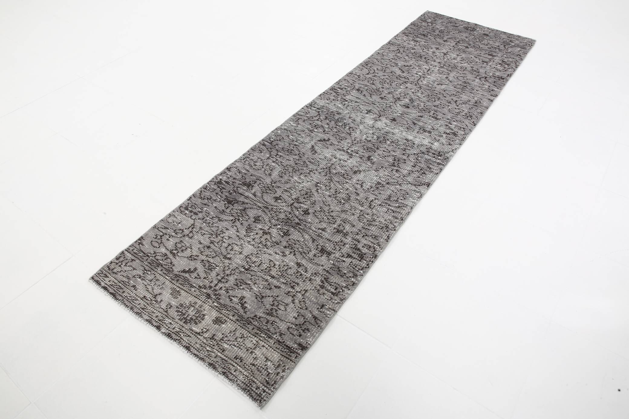 3x10 Gray & Black Vintage Runner Rug, 84x291Cm