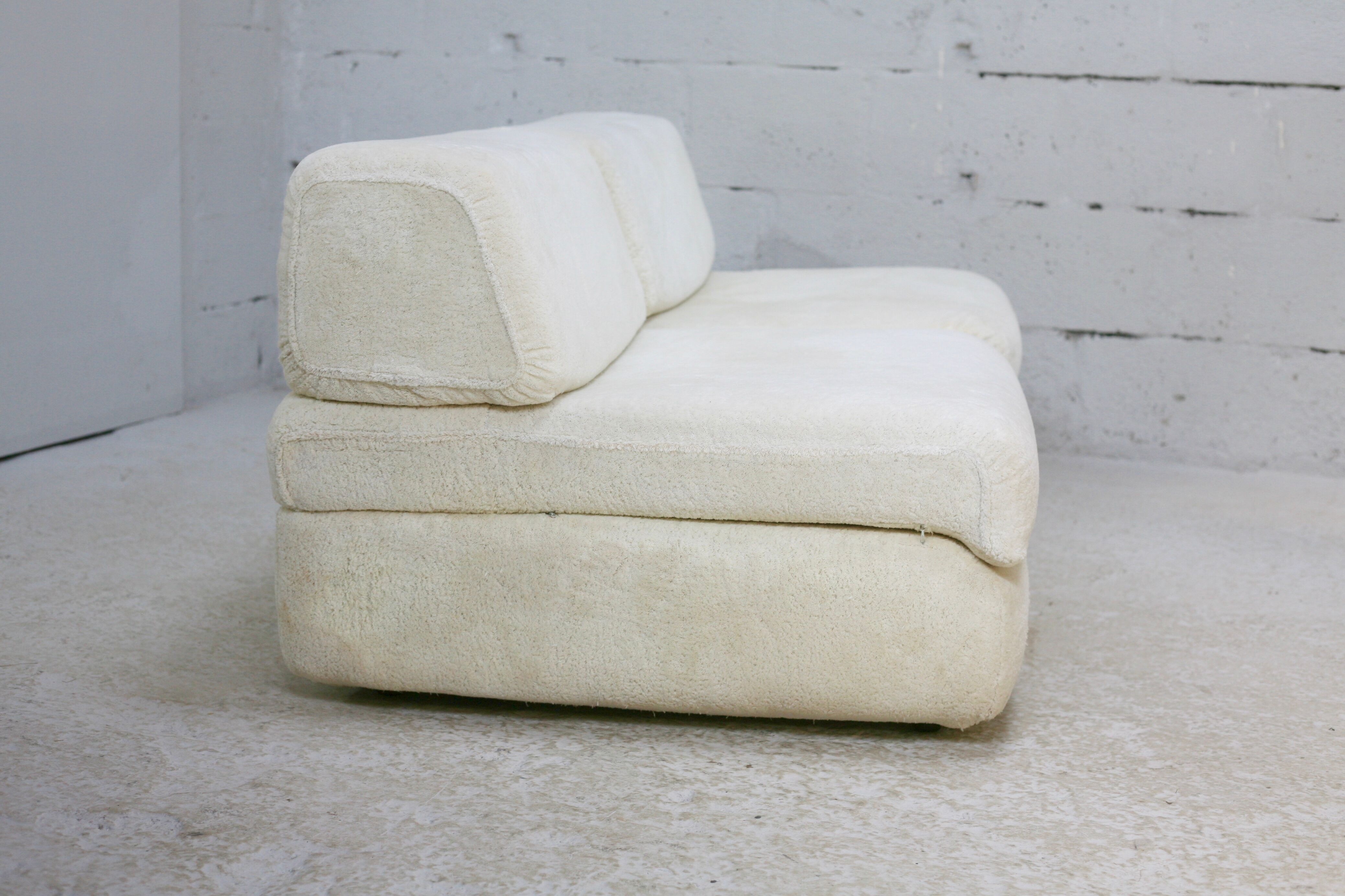 Sofa formed by 2 heaters. Foam, velvet "cream". Steiner. France, Circa 1970
