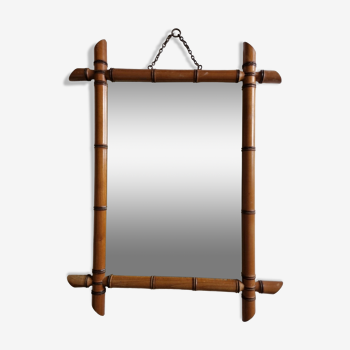 Miroir en bois tourné à l'imitation du bambou, des années 40-50, 43 x 57 cm