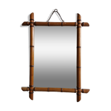 Turned wooden mirror in imitation of bamboo, from the 40s-50s, 43 x 57 cm
