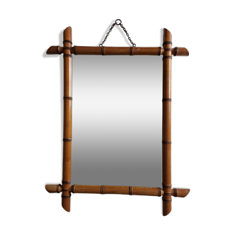 Miroir en bois tourné à l'imitation du bambou, des années 40-50, 43 x 57 cm