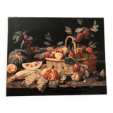 Small still life painting on a black background.