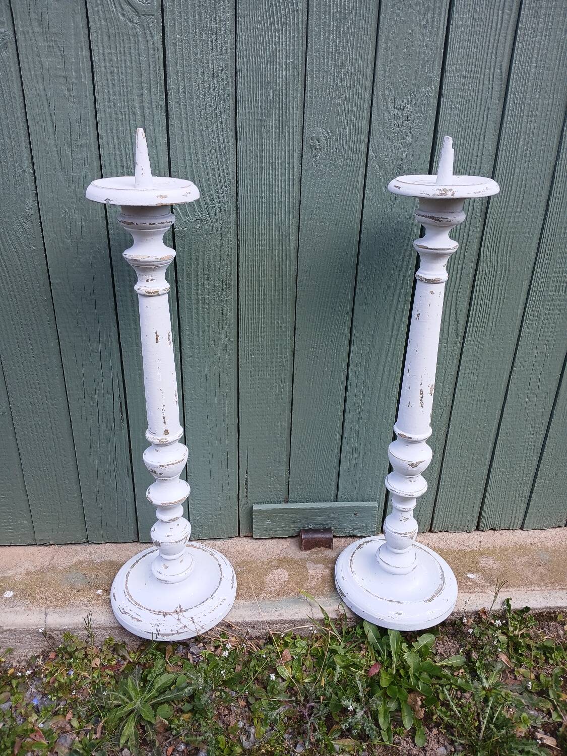 Pair of antique wooden candlesticks/candlesticks