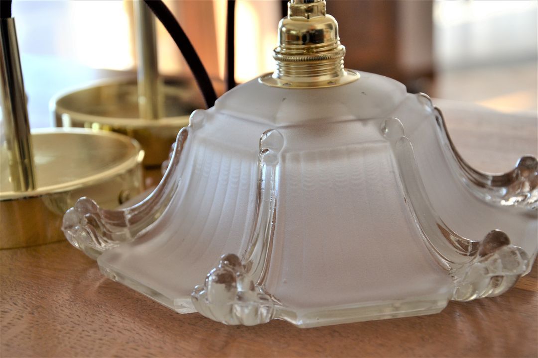 Two art deco glass hanging shape pagoda