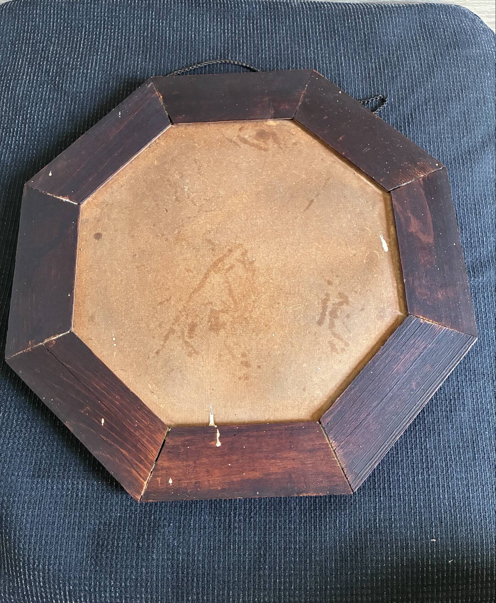 Octagonal mirror, glossy varnished oak, Art Deco.