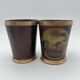 Pair of Painted Tin and Brass Planters, Decorated with Bucolic Landscapes,