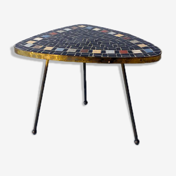 Mosaic top side table with brass edge and legs, West Germany, 1950s