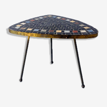 Table d’appoint supérieure en mosaïque avec bord et pieds en laiton, Allemagne de l’Ouest, années 1950