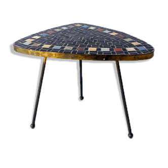 Table d’appoint supérieure en mosaïque avec bord et pieds en laiton, Allemagne de l’Ouest, années 1950