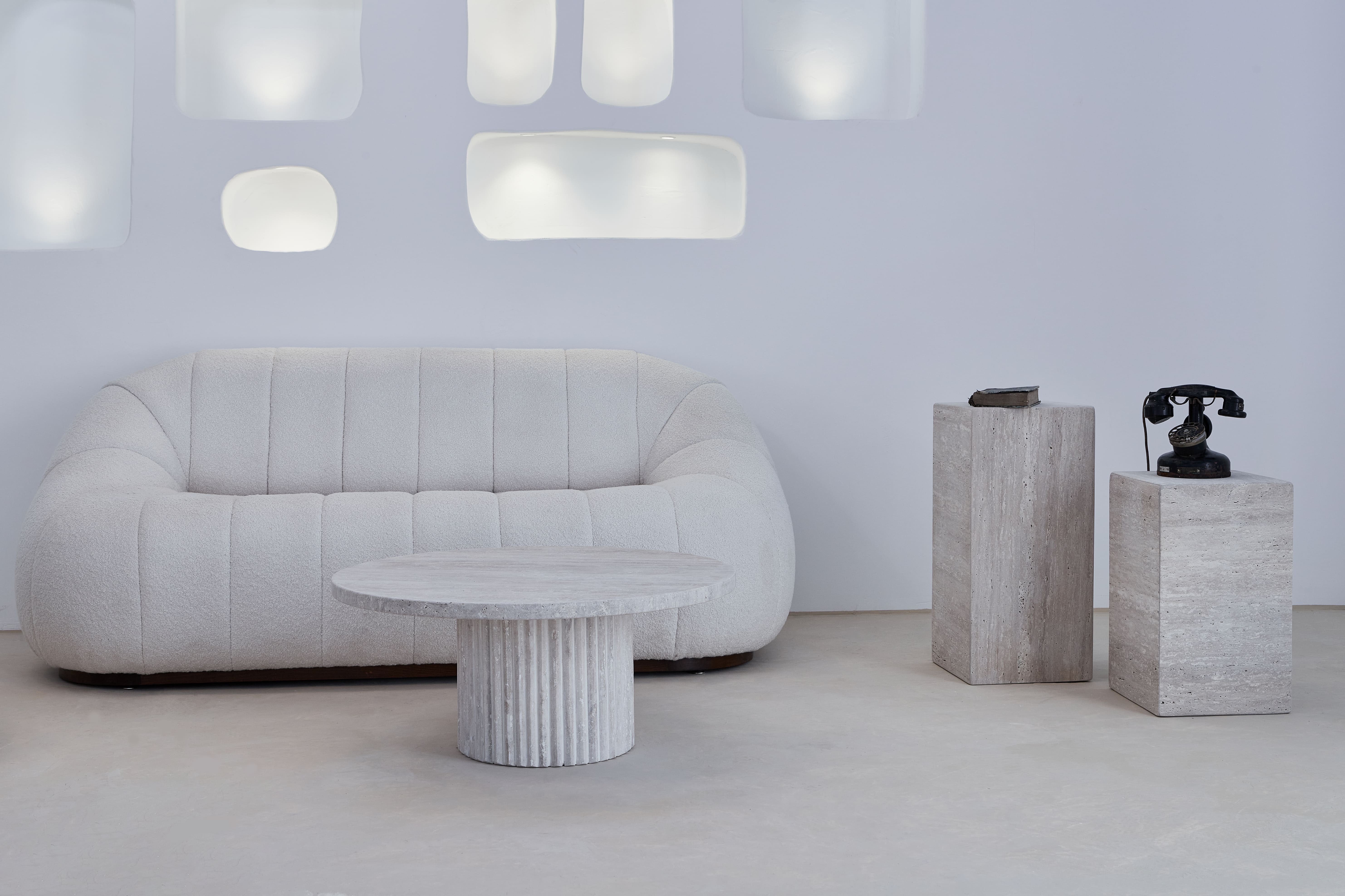 Omega circular coffee table natural travertine - 80cm D