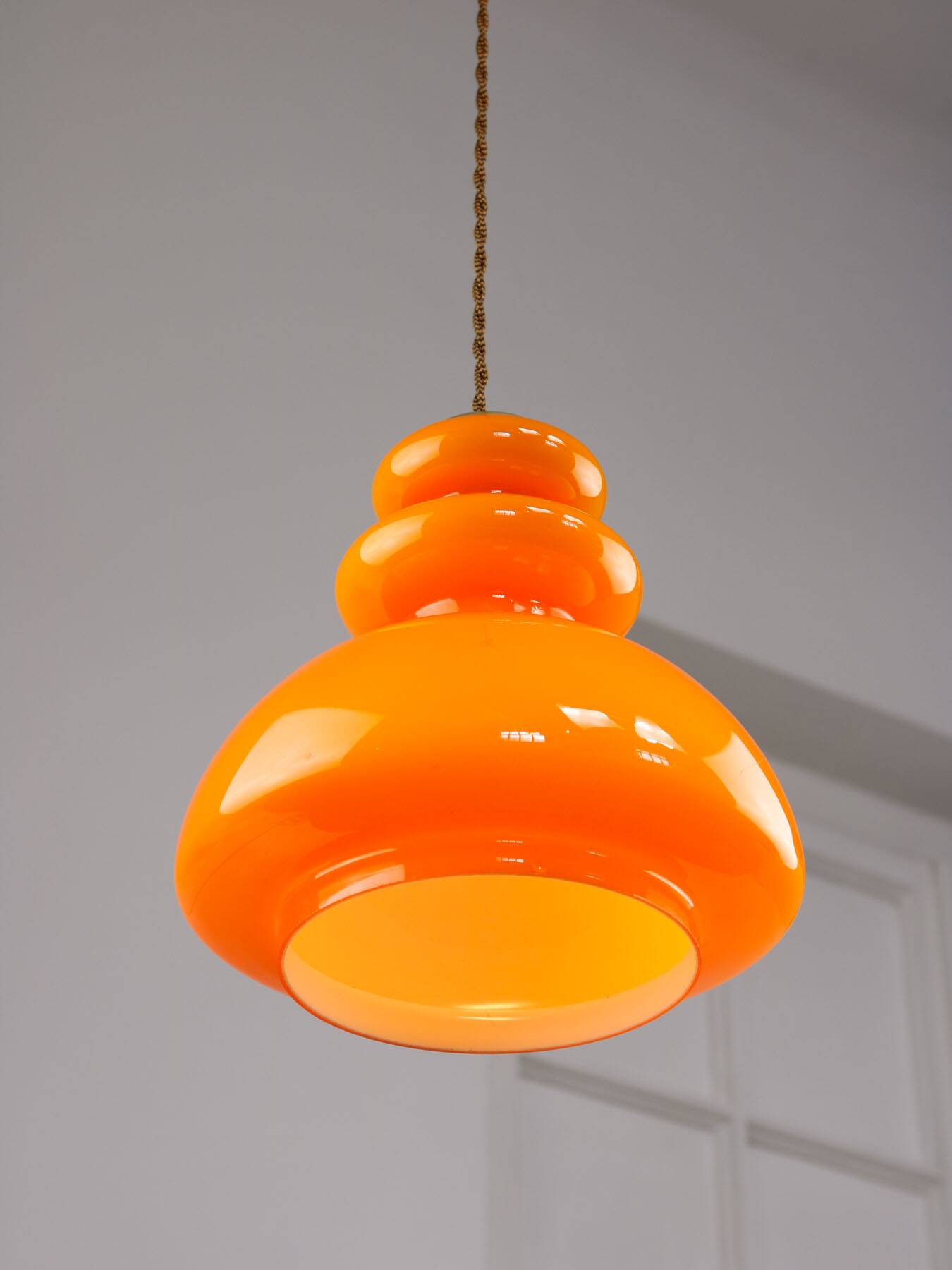 Mid-Century Italian Orange Glass & Brass Pendant Lamp, 60s