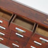 Large Antique Belgian Pitch Pine Apothecary Cabinet with Enamel Shields, 1900s