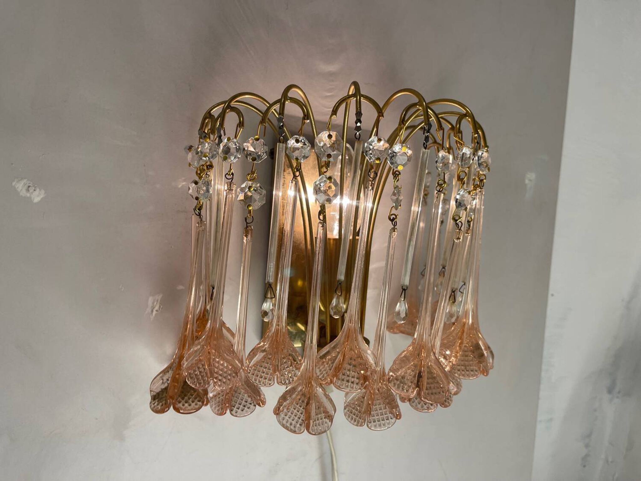 Pink Murano Glass Flower Sconces 1970’s