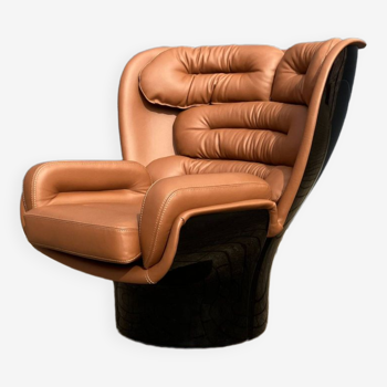 Chaise Joe Colombo Elda Longhi en cuir cognac à l'état neuf !