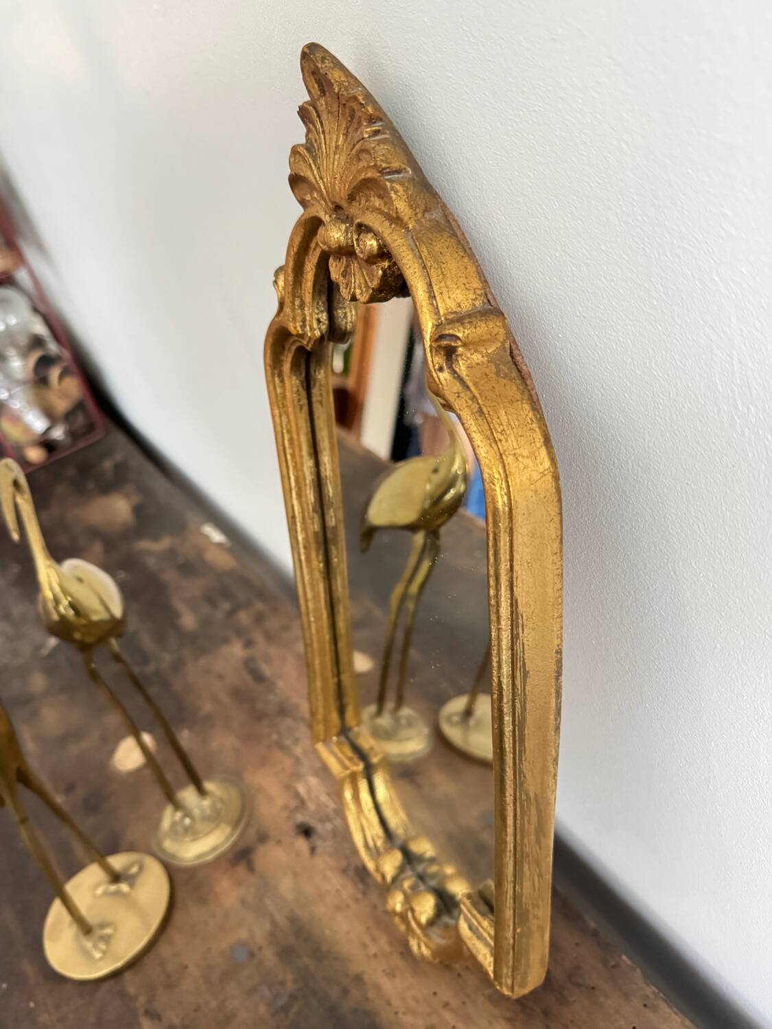 Vintage rectangular baroque mirror in golden resin