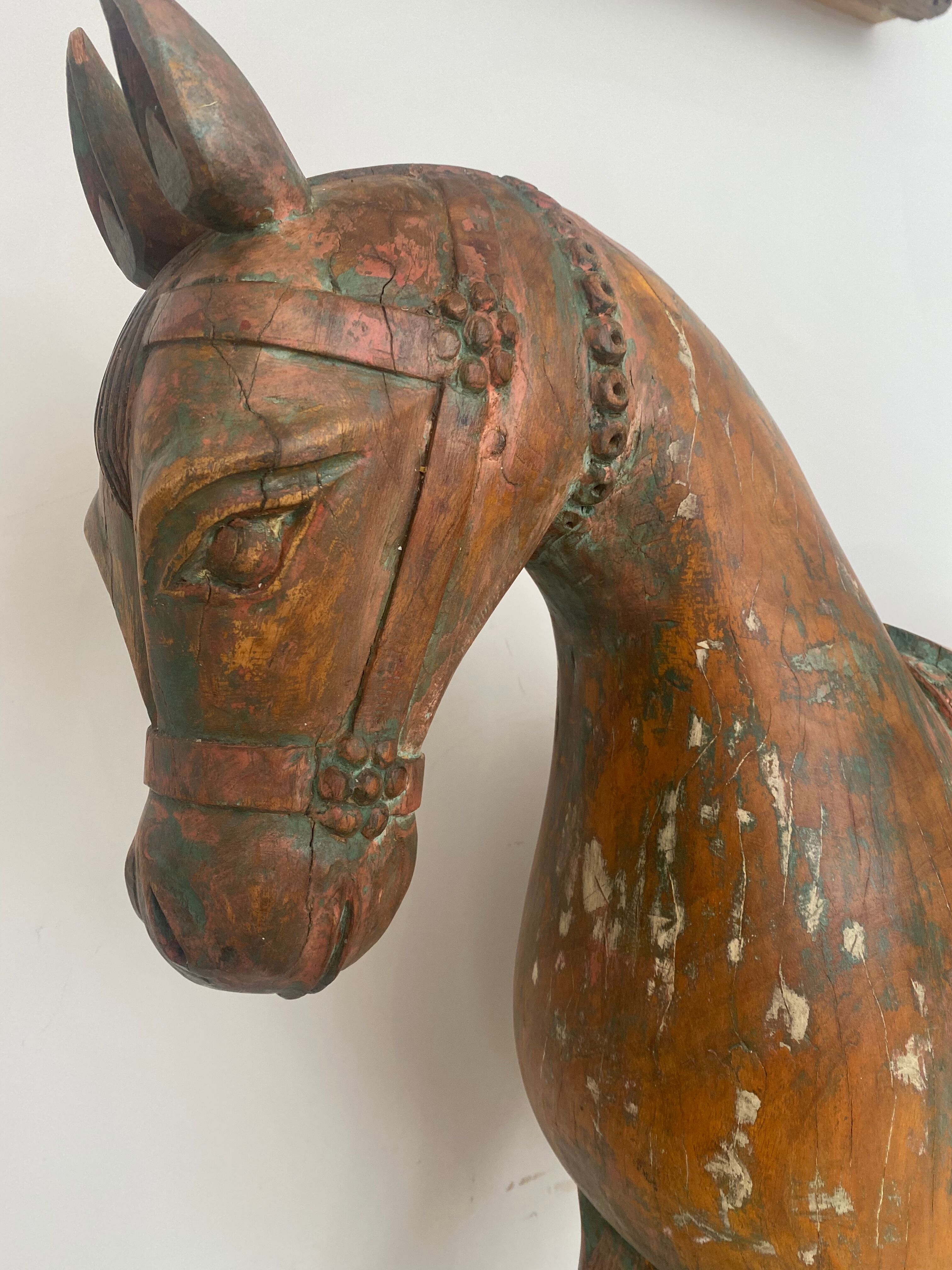 Indian temple horse in polychrome wood