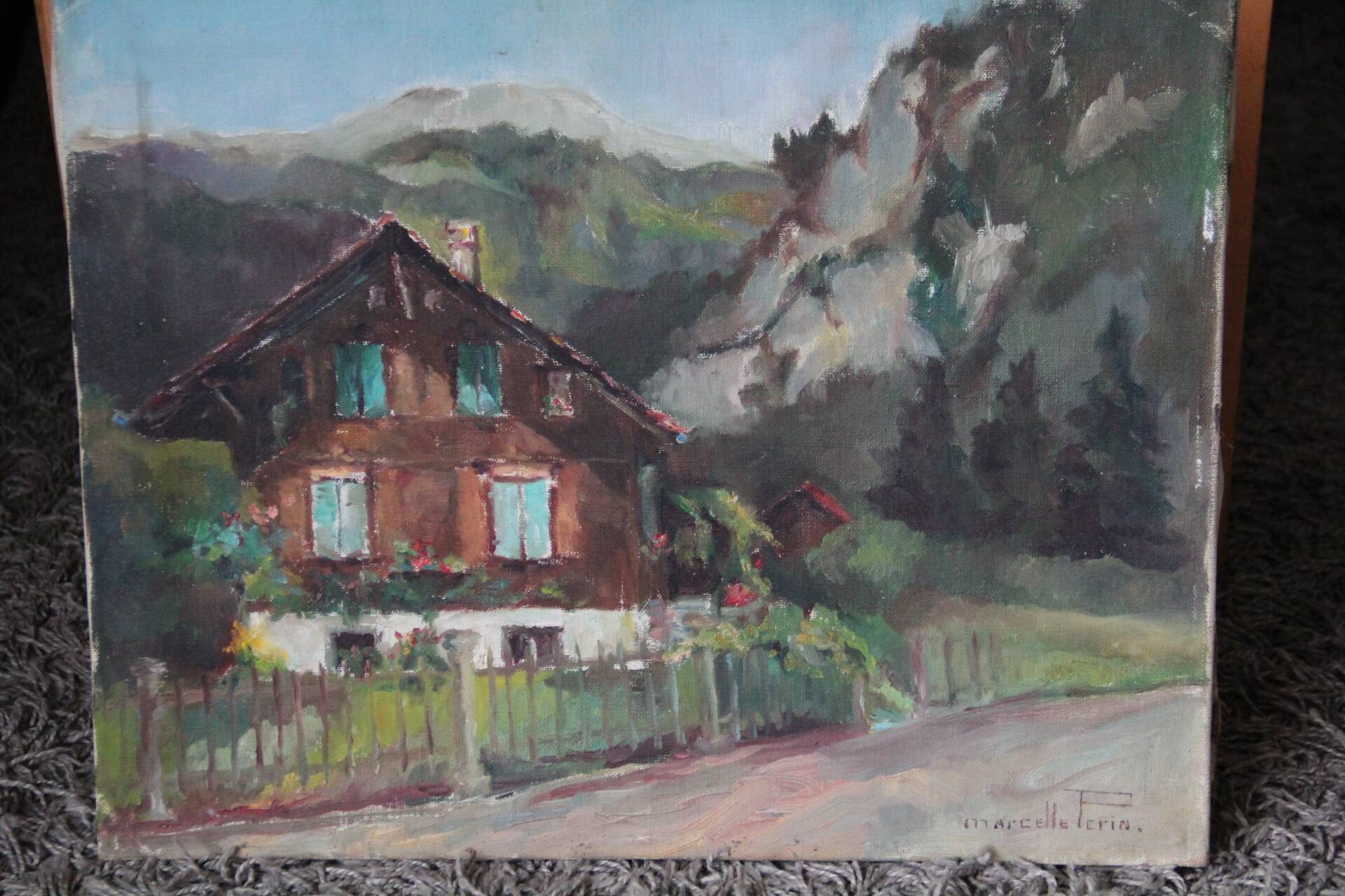 Chalet in the mountains, HST painting 40 x 50