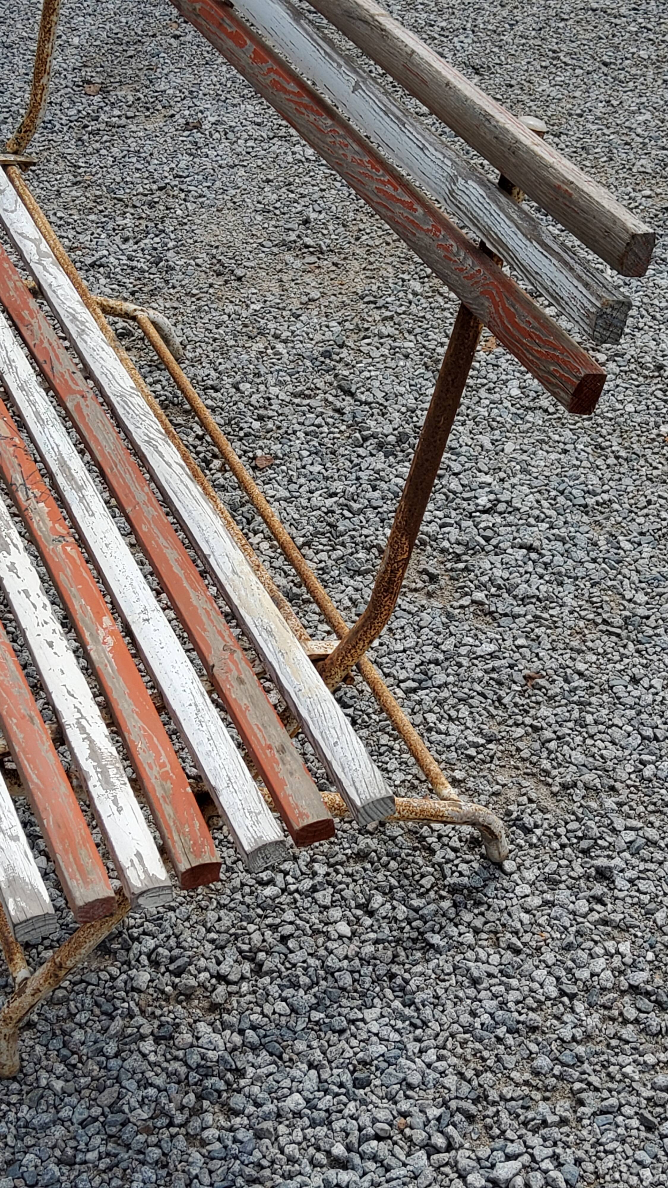 Garden bench with folding wooden slats base tubes from the 50s