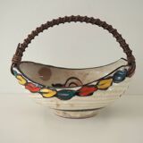 Vintage Artisan Japanese Ceramic Bowl With Woven Handle
