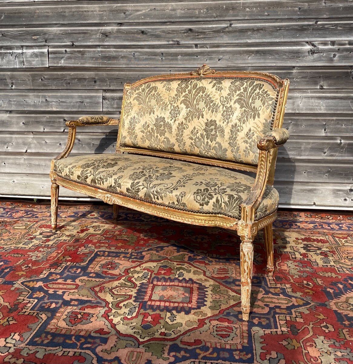 Gilded carved wooden bench louis XV XVIII century