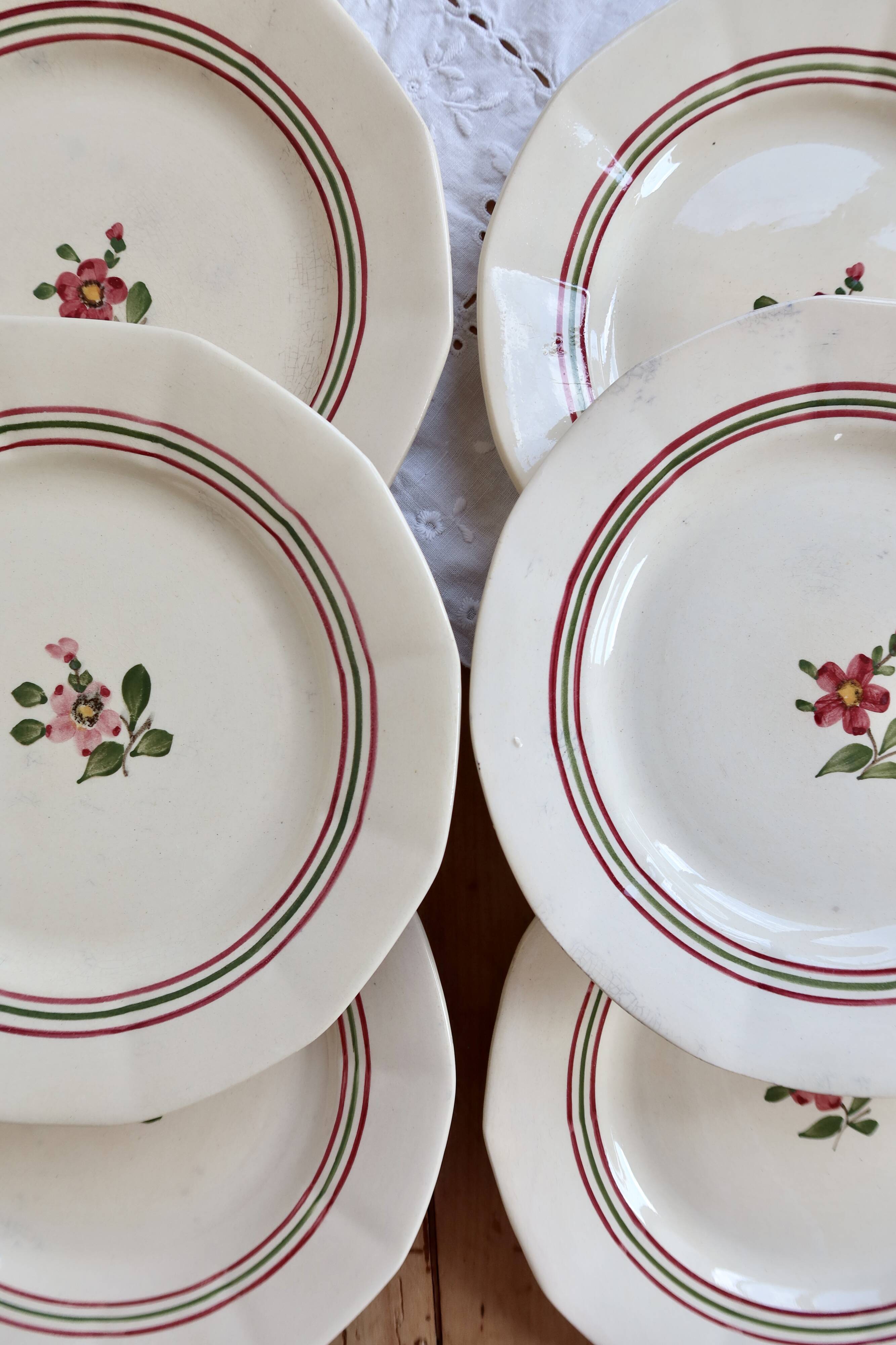6 antique flat plates made of ironstone from Sarreguemines - Armelle model
