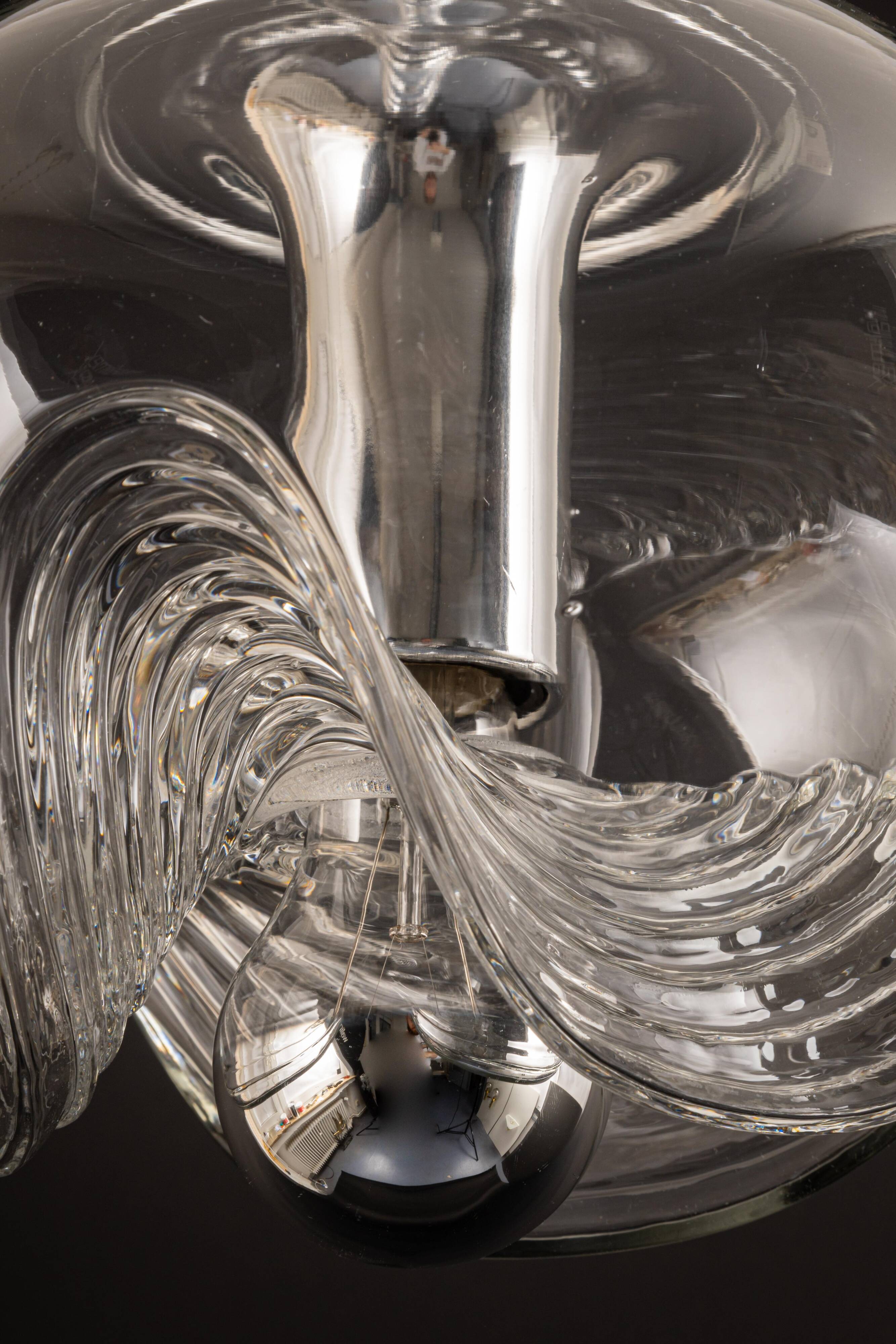 1 of 6 Large transparent glass pendant by Peill & Putzler, Germany, 1970s