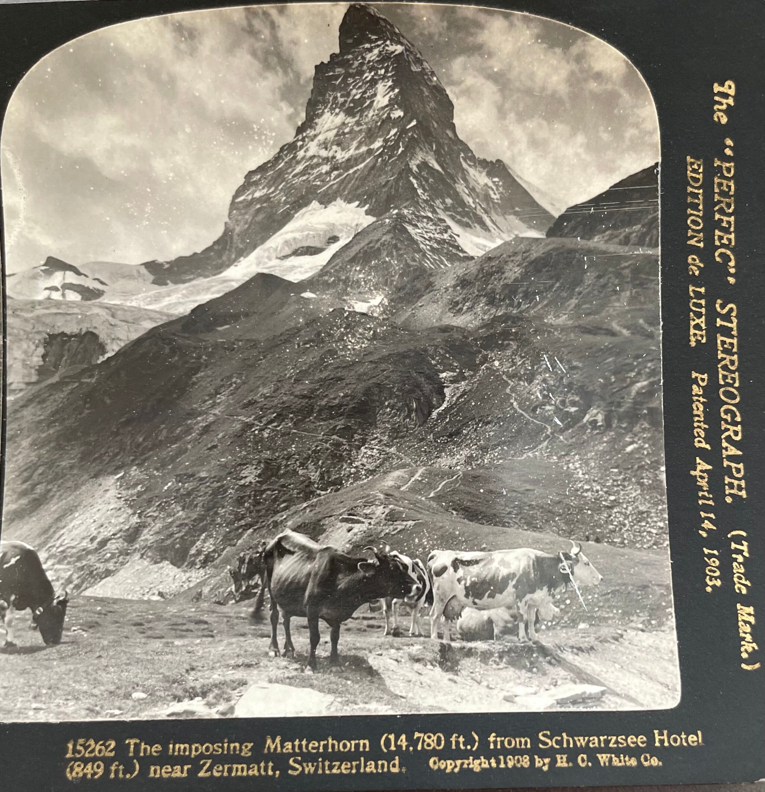 Old photography stereo, stereograph, luxury albumine 1903 Matterhorn Switzerland