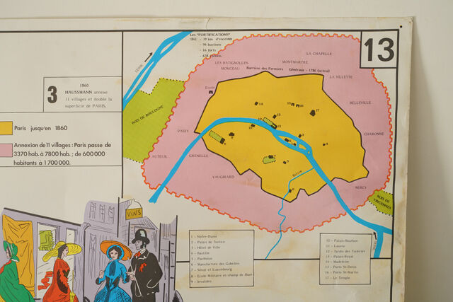 School poster Paris through the two-sided, Romanesque and Gothic years on the back
