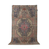 Tapis turc vintage multicolore à médaillon floral, 125 × 213 cm