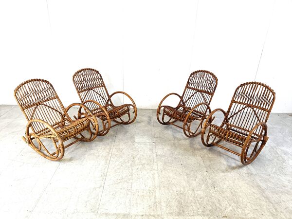 Rocking-chairs vintage en bambou, 1960, set de 4