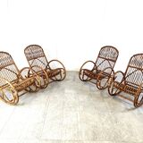 Vintage bamboo rocking chairs, 1960s, set of 4
