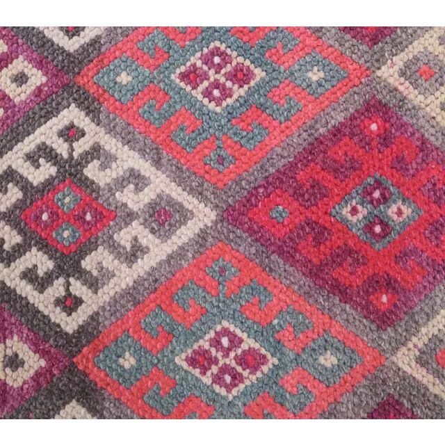 Vintage pink diamond Turkish hand-knotted runner rug 96x345