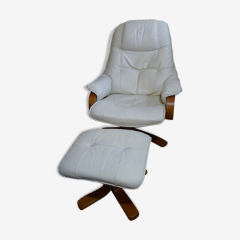 Fauteuil relax basculant et ottoman en cuir blanc