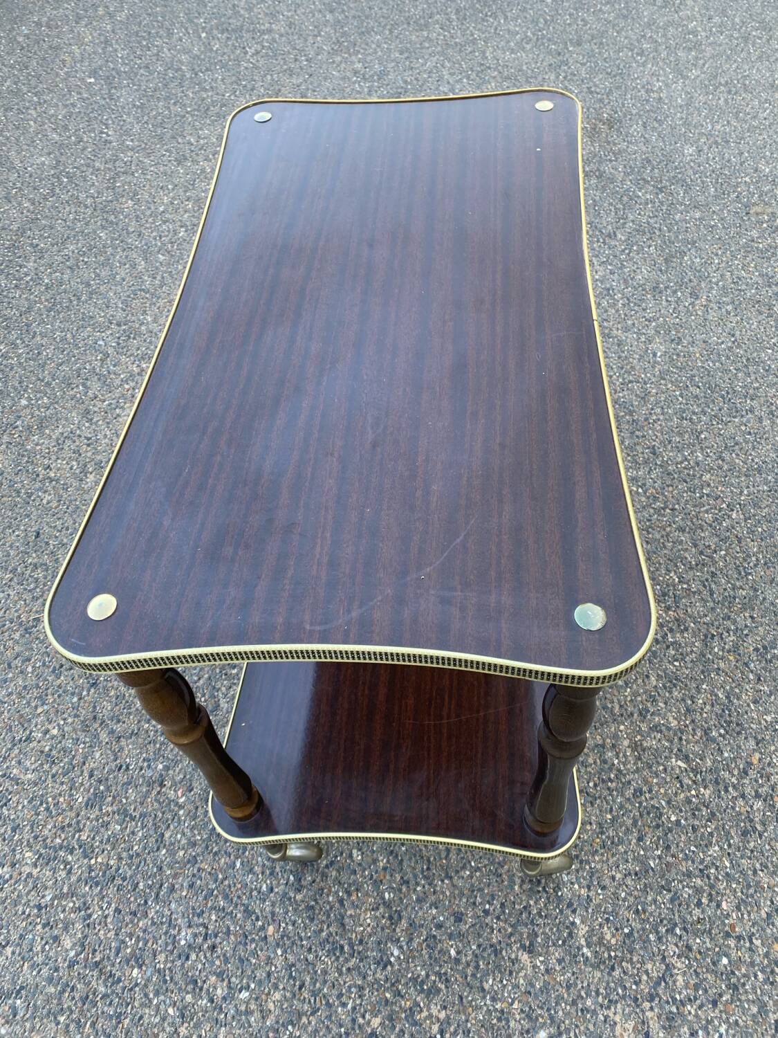 Vintage double tray gold serving trolley