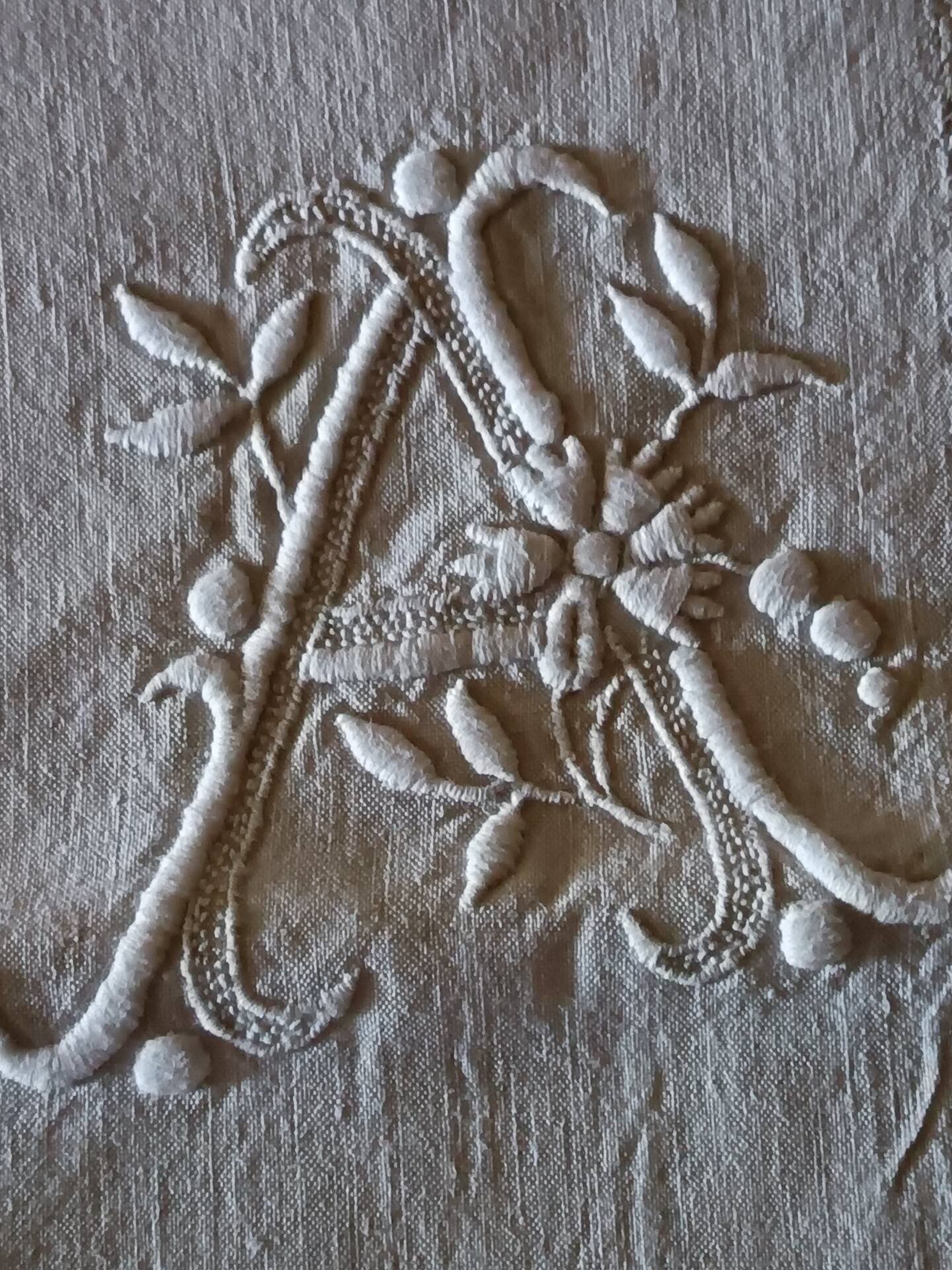 Linen drape with monogram AD