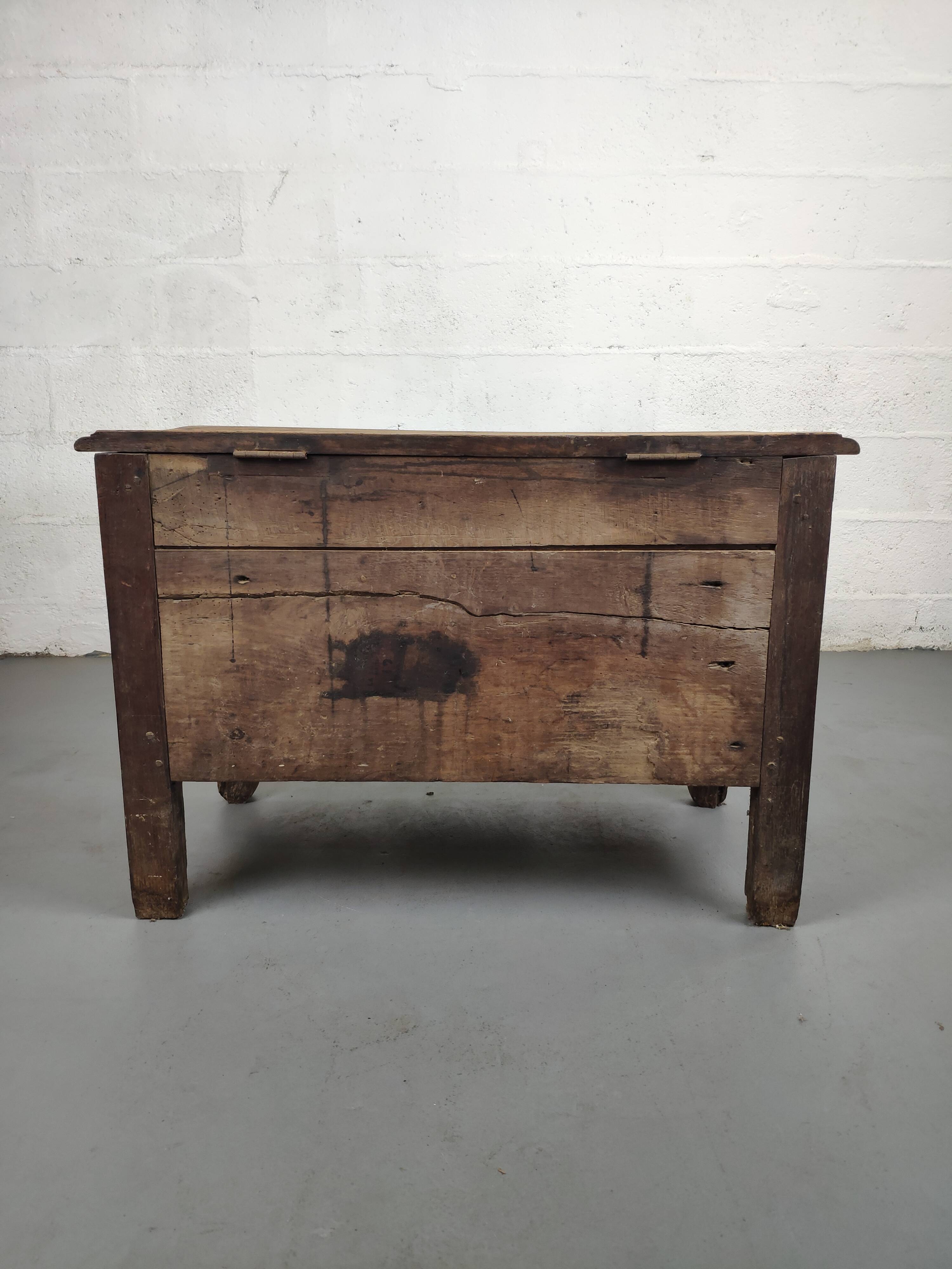 Old storage chest oak carved traditional scene