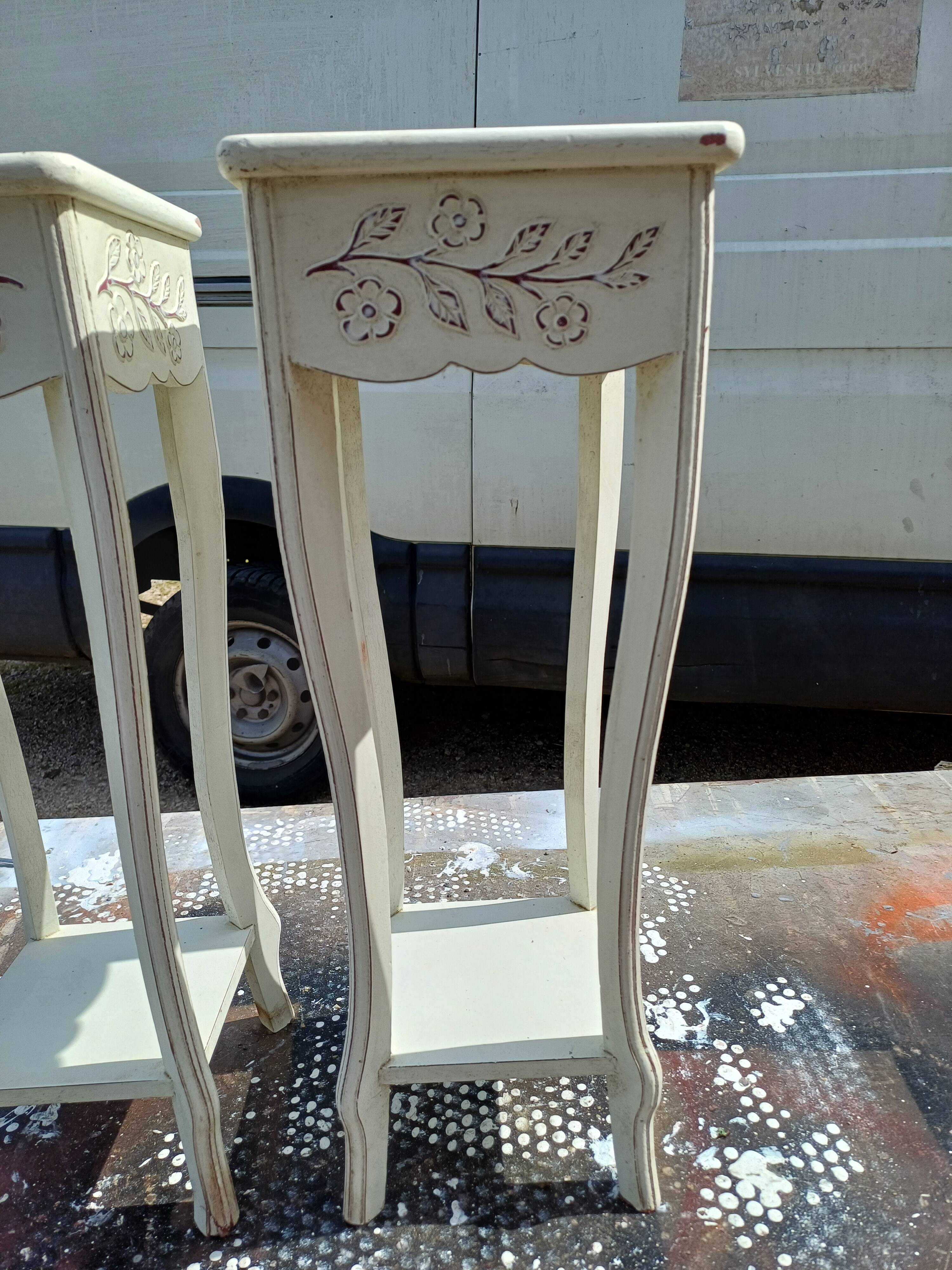 Pair of cream-washed wood stands