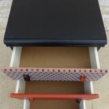 Vintage chest of drawers on wheels with three drawers in faux leather and fabric - Bouto