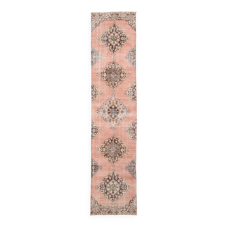 Tapis persan vintage en laine rouge pâle 3 x 12, 86 x 379 cm SK 5457
