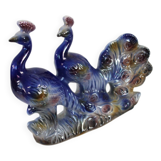 Italian ceramic sculpture 2 peacocks, 1960s