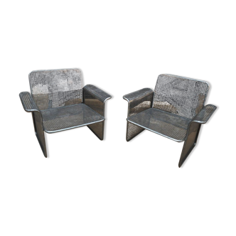 Pair of perforated metal armchairs Italy from the 1950s