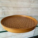 Round serving tray in vintage bamboo