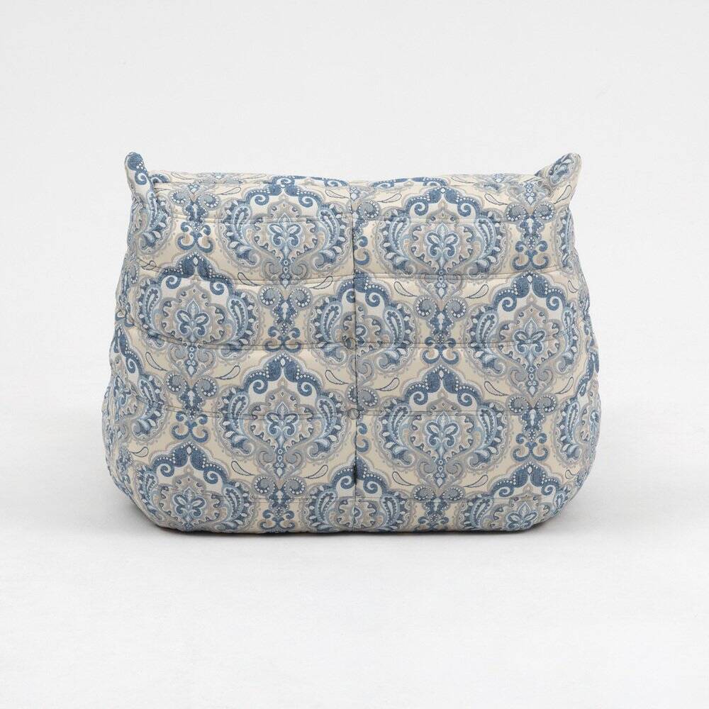 Togo lounge chair and pouf in patterned fabric by Michel Ducaroy for Ligne Roset, 1973, set of 2