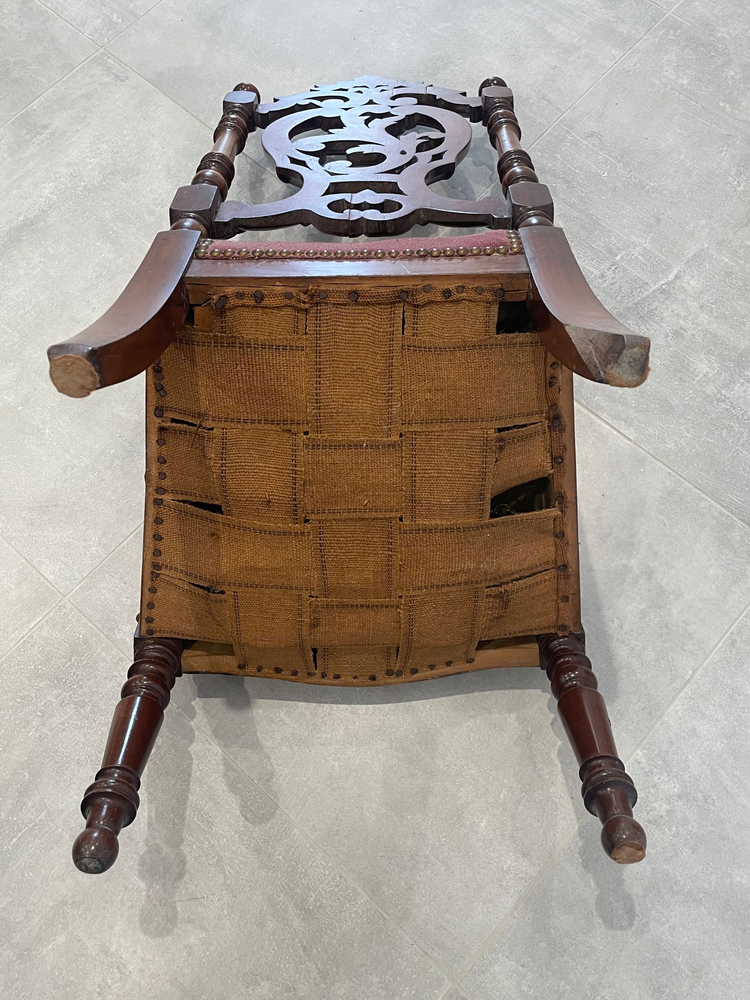 Napoleon III nurse chair, blackened wood and canvas