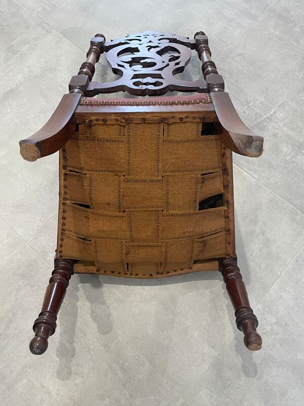 Chaise de nourrice Napoléon III, bois noirci et canevas