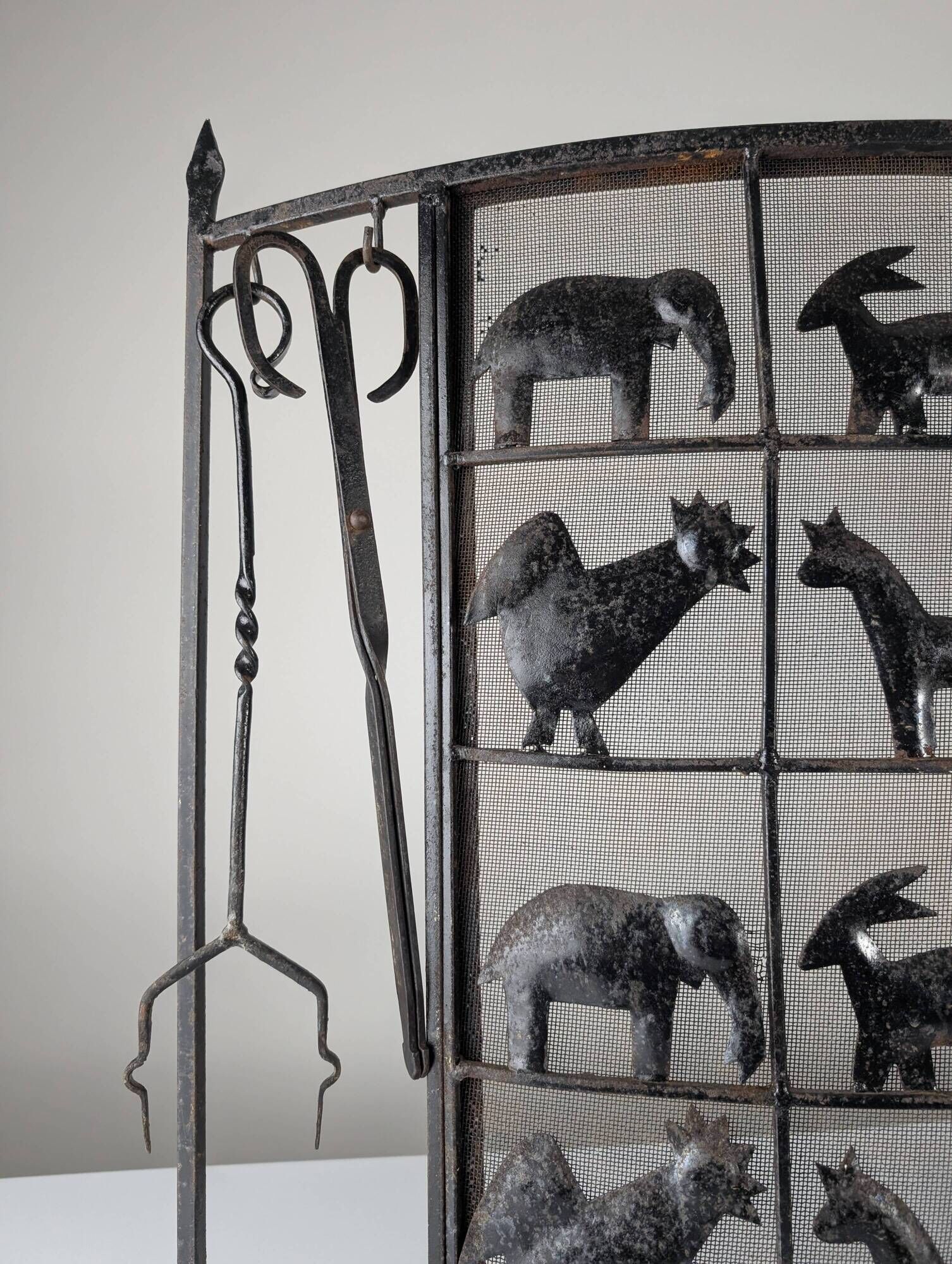 Atelier Marolles Wrought Iron Animal Fire Screen 1950s